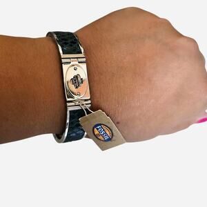 Fossil Iconic Metal Stainless Steel Snakeskin Inlay Bangle Bracelet NWT